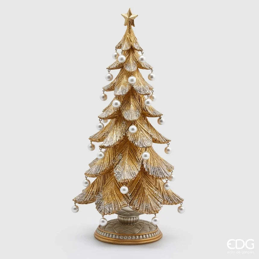 Pino Poly con Perle H 46 Cm D 22 Cm Oro Argento