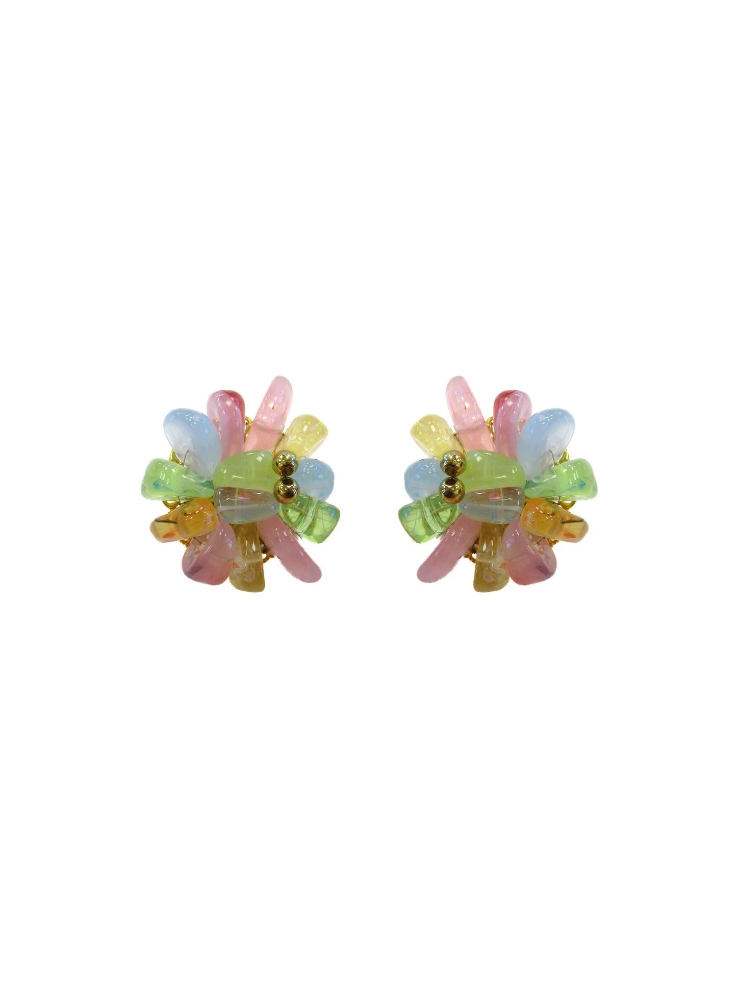 Orecchino a bottone cucito con perline multicolor - Giada