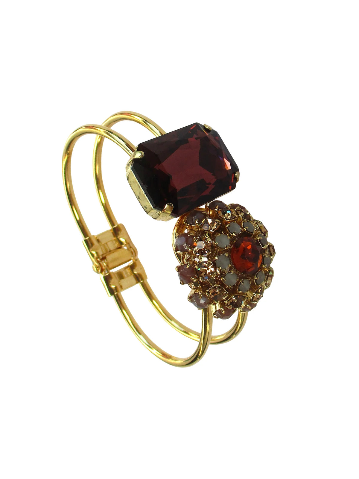 Bracciale bangle con elemento bon bon e cristallo ottagonale incastonato - Curry