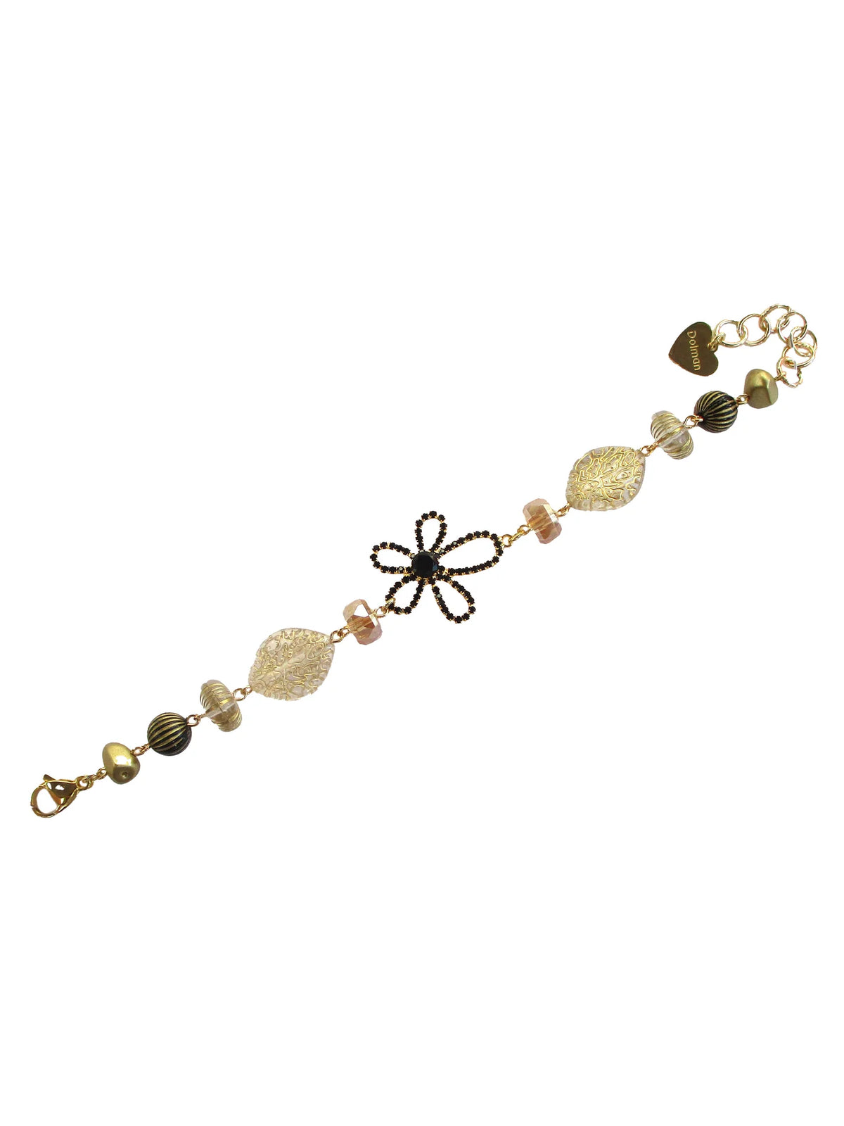 Bracciale incatenato con elemento centrale floreale in strass - Nettare