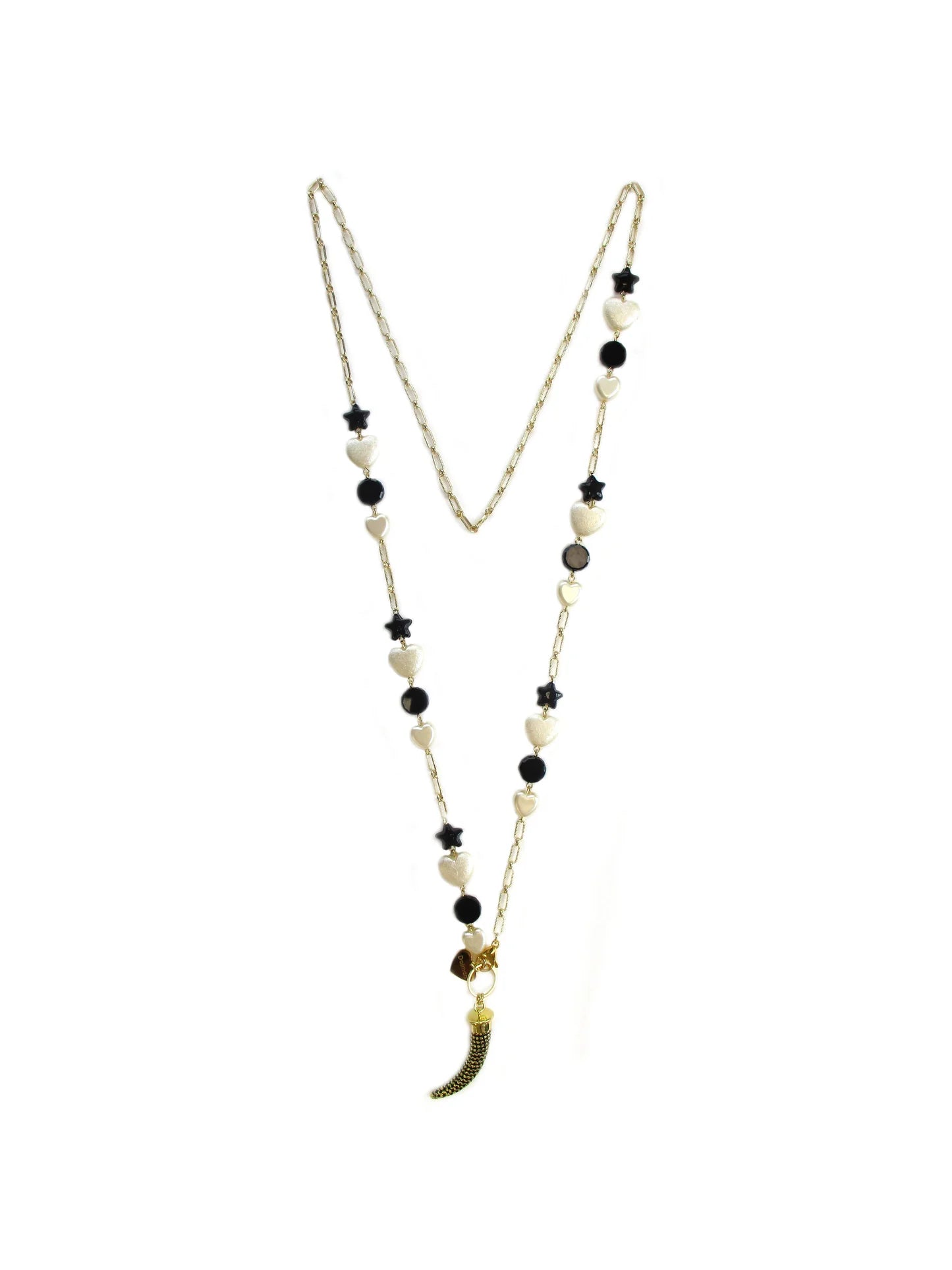 Collana con inserti incatenati e ciondolo a cornetto in pavé di zirconi Cosmika