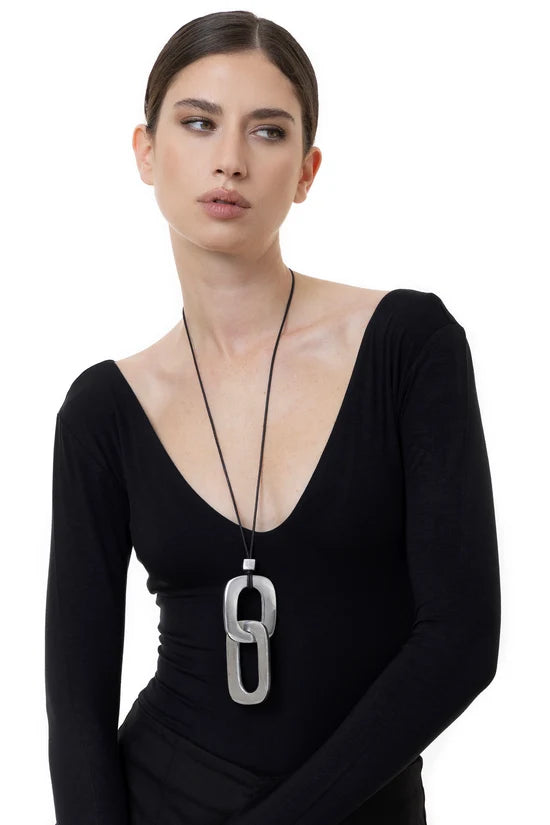 Collana lunga donna con doppio rettangolo in alluminio