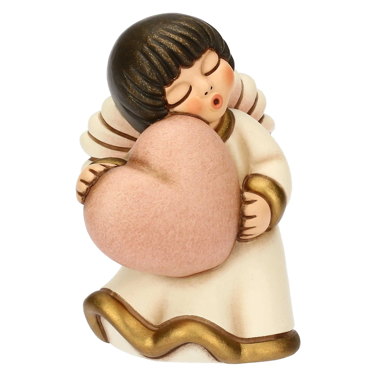 Angelo in ceramica con cuore rosa