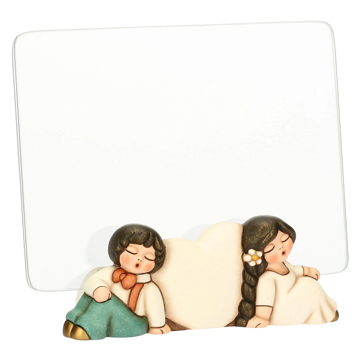 Portafoto sposini con cuore in ceramica e vetro