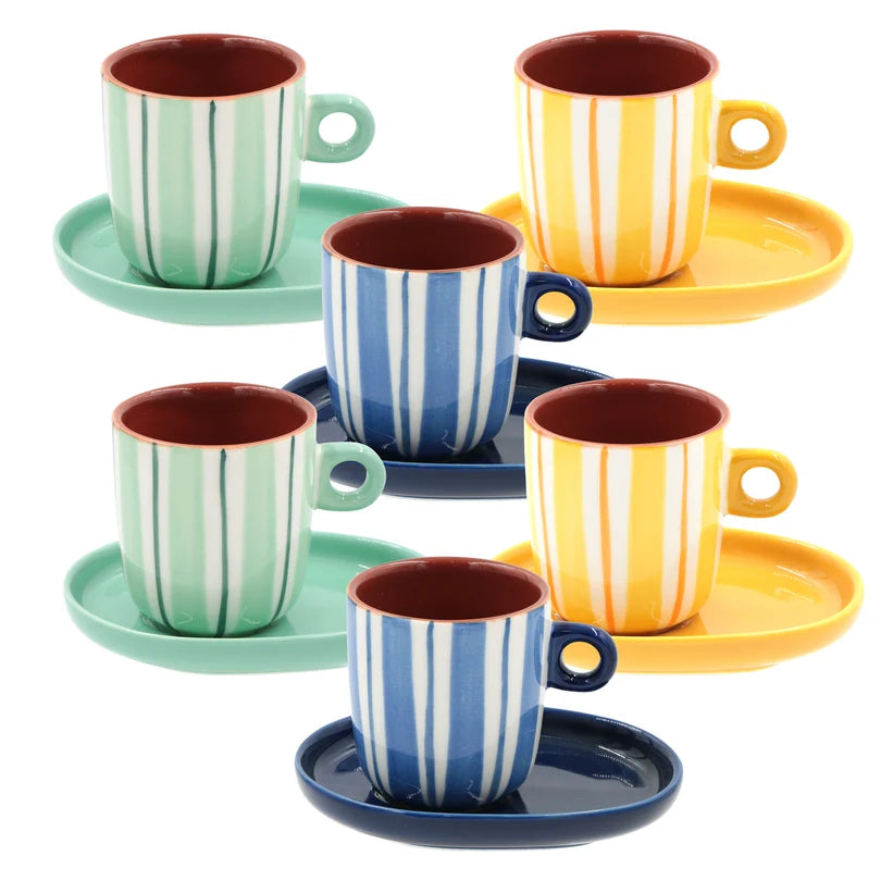 Set da 6, Tazzine con piattino Righe, Attimi - Gres, 90 ml