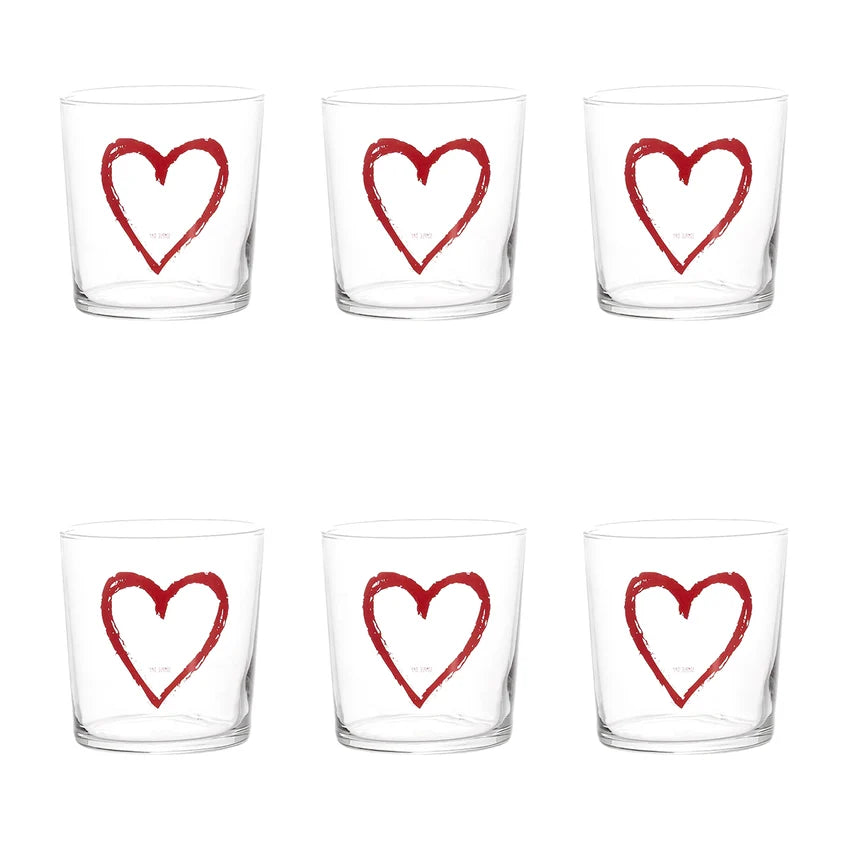 Set 6 Bicchieri acqua Cuore Graffiti Rosso