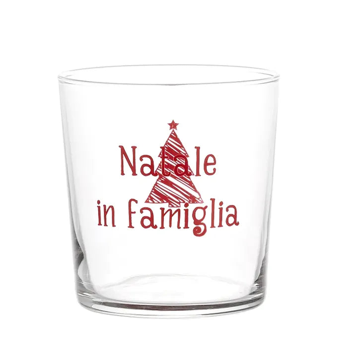 Set 6 Bicchieri acqua decoro Natale in Famiglia Rosso