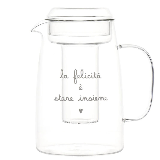 Caraffa in vetro con portaghiaccio, decoro La felicità è stare insieme
