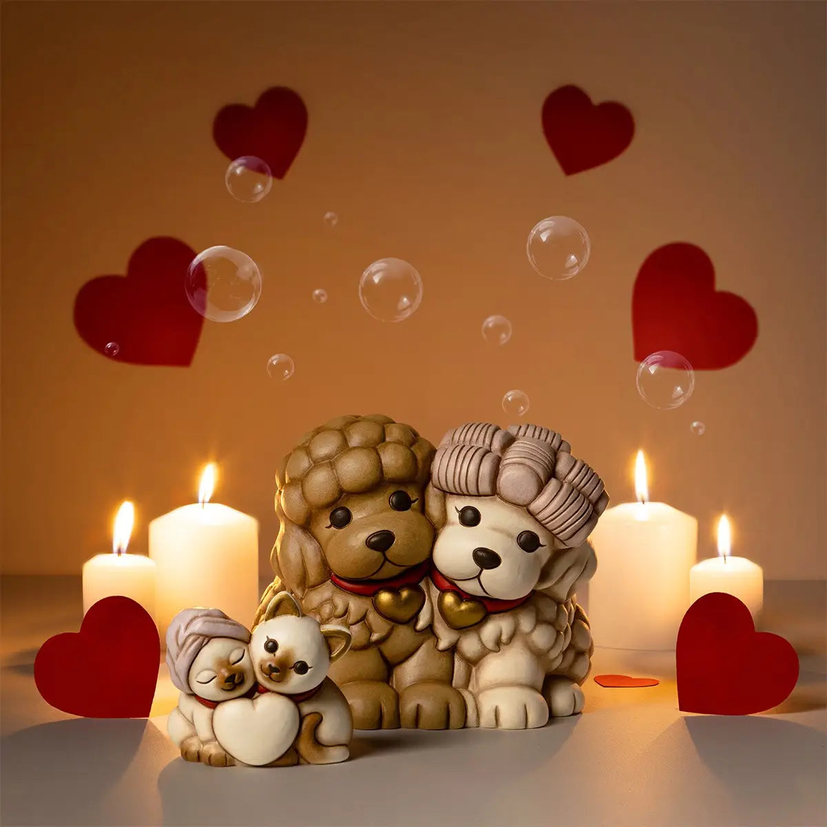 Coppia cani barboncini in ceramica, grande