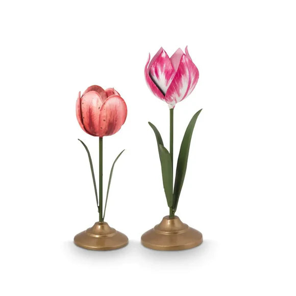 Set 2 Portacandela Fiore Tulipano Rosa in Metallo – Pip Studio