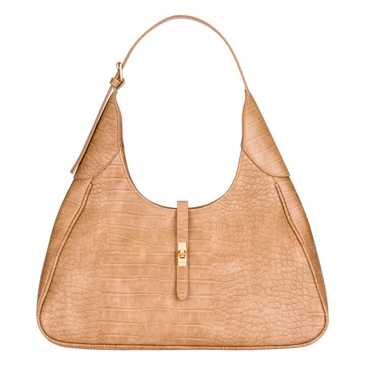 Borsa a spalla con stampa rettile, beige