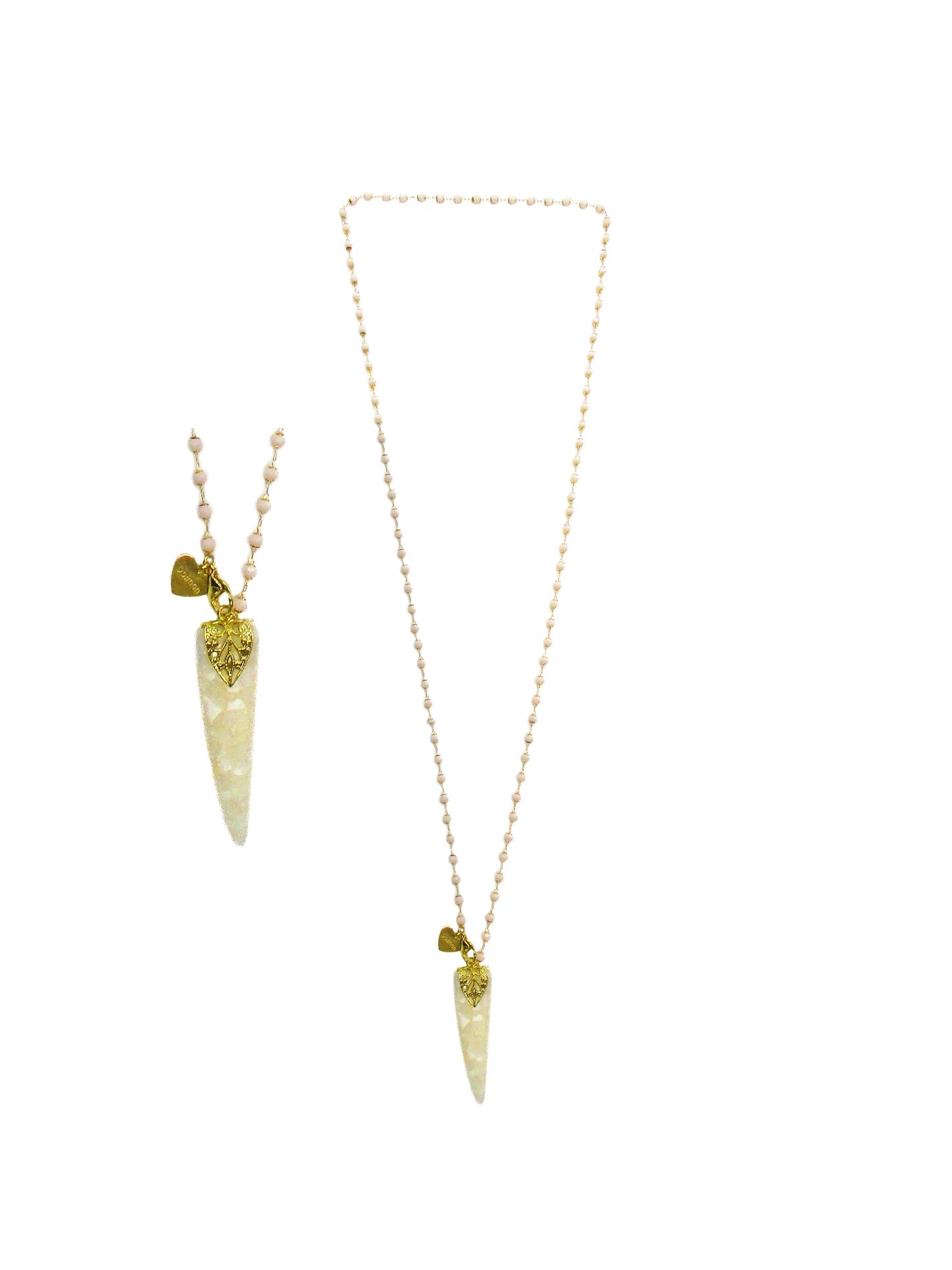 Collana con cristalli e ciondolo a cornetto marmorizzato avorio - Tarocchi