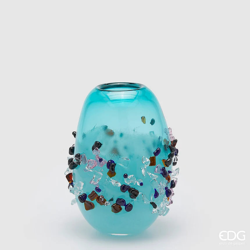 Vaso Gemme Ovale H 25 Cm L 18 Cm L 15 Cm Vetro Turquoise