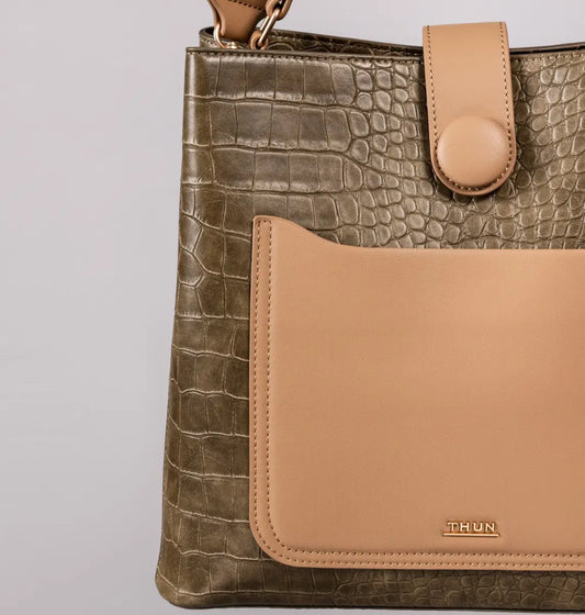 Borsa con tracolla e maniglia con tasca e stampa rettile