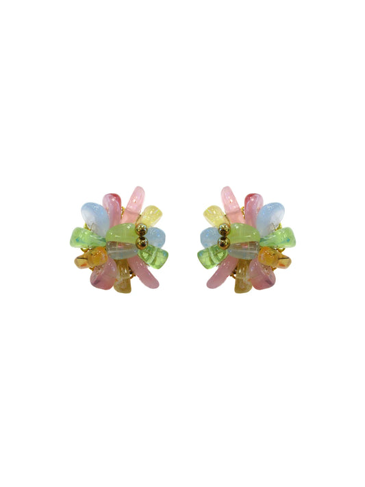 Orecchino a bottone cucito con perline multicolor - Giada
