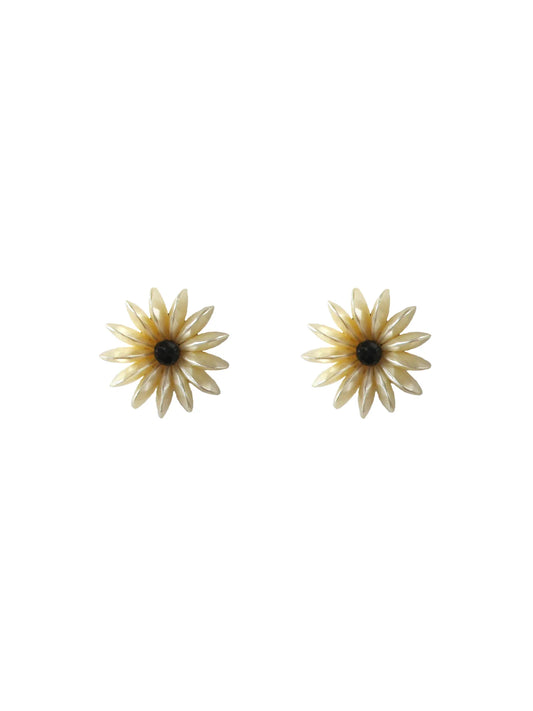 Orecchini fiorellino cucito con resine perlate - Ardesia