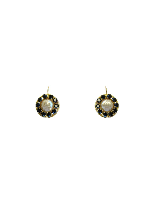 Orecchini a monachella con cabochon in perla e strass incastonati - Pepenero