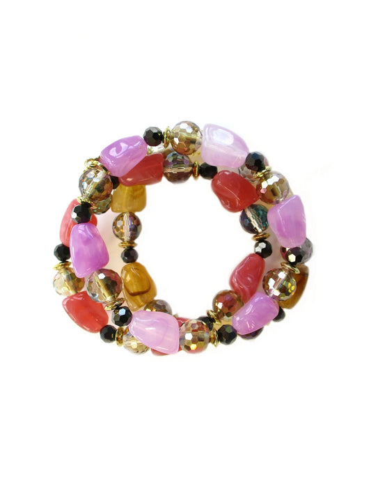 Tris di bracciali elastici in resina e cristallo Tamarindo