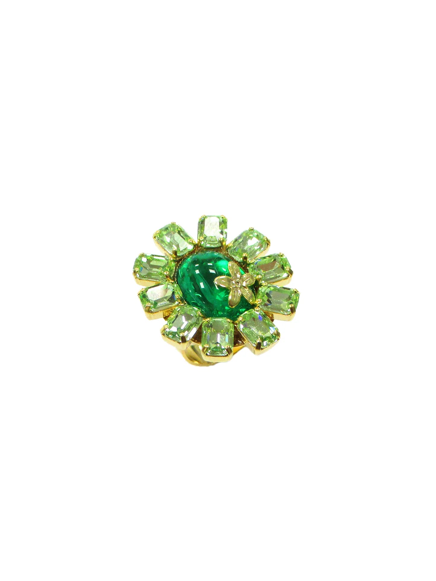Anello con cabochon e petali di cristallo incastonati mix verde - Dalia