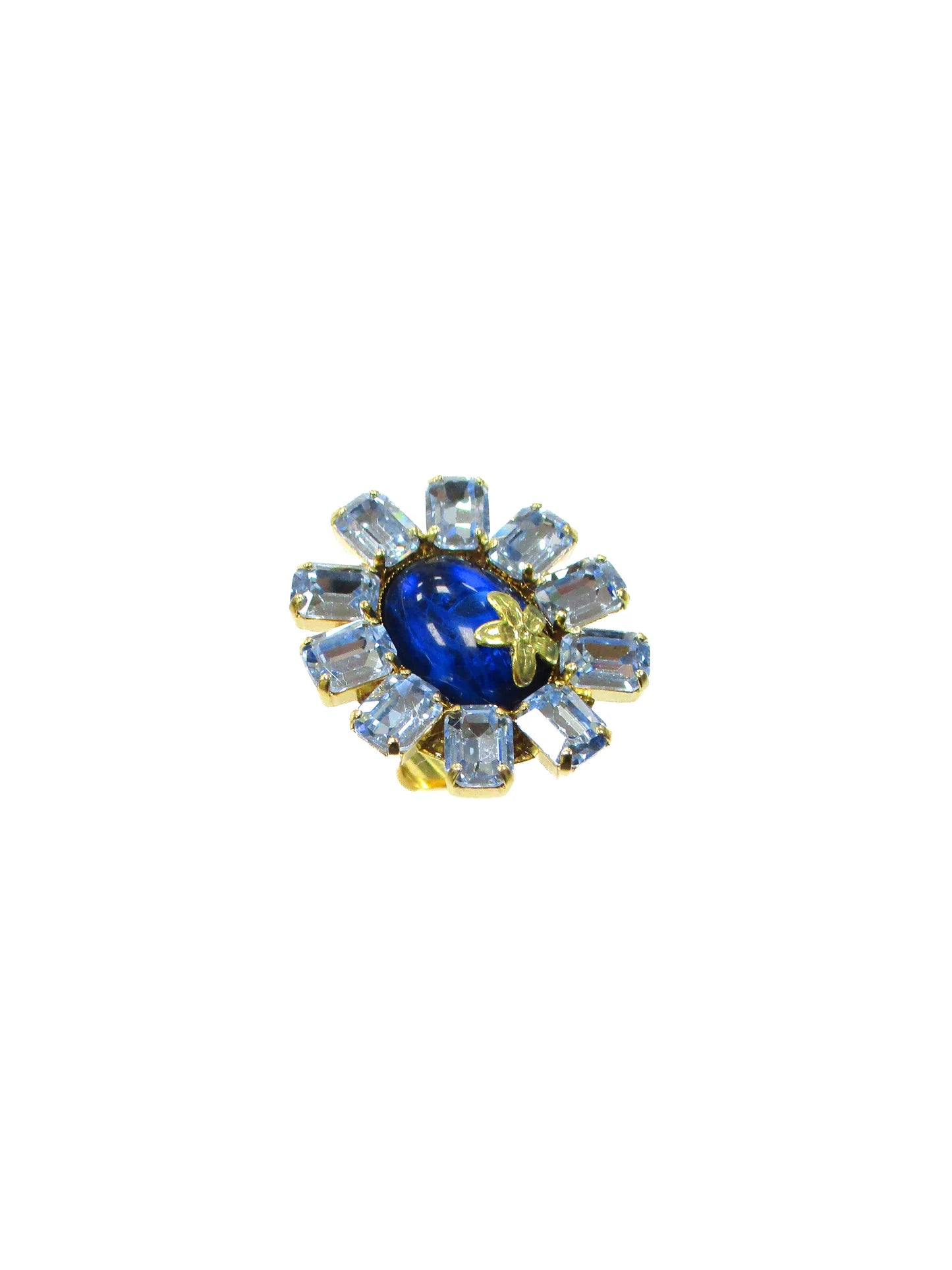 Anello con cabochon e petali di cristallo incastonati mix azzurro - Dalia