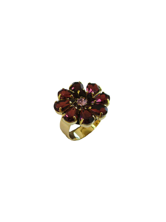 Anello a fiore con cristalli a goccia incastonati - Scandalo