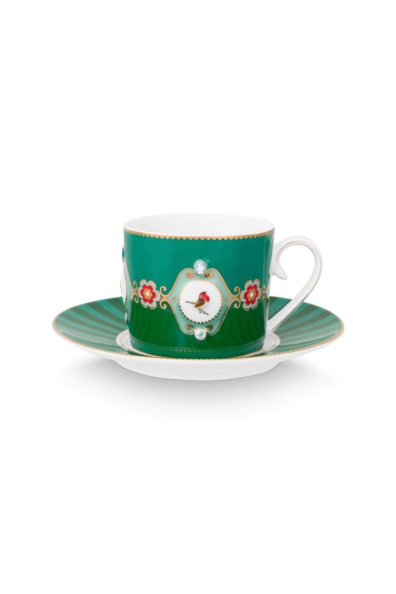 Tazza e piattino da cappuccino Love Birds, verde