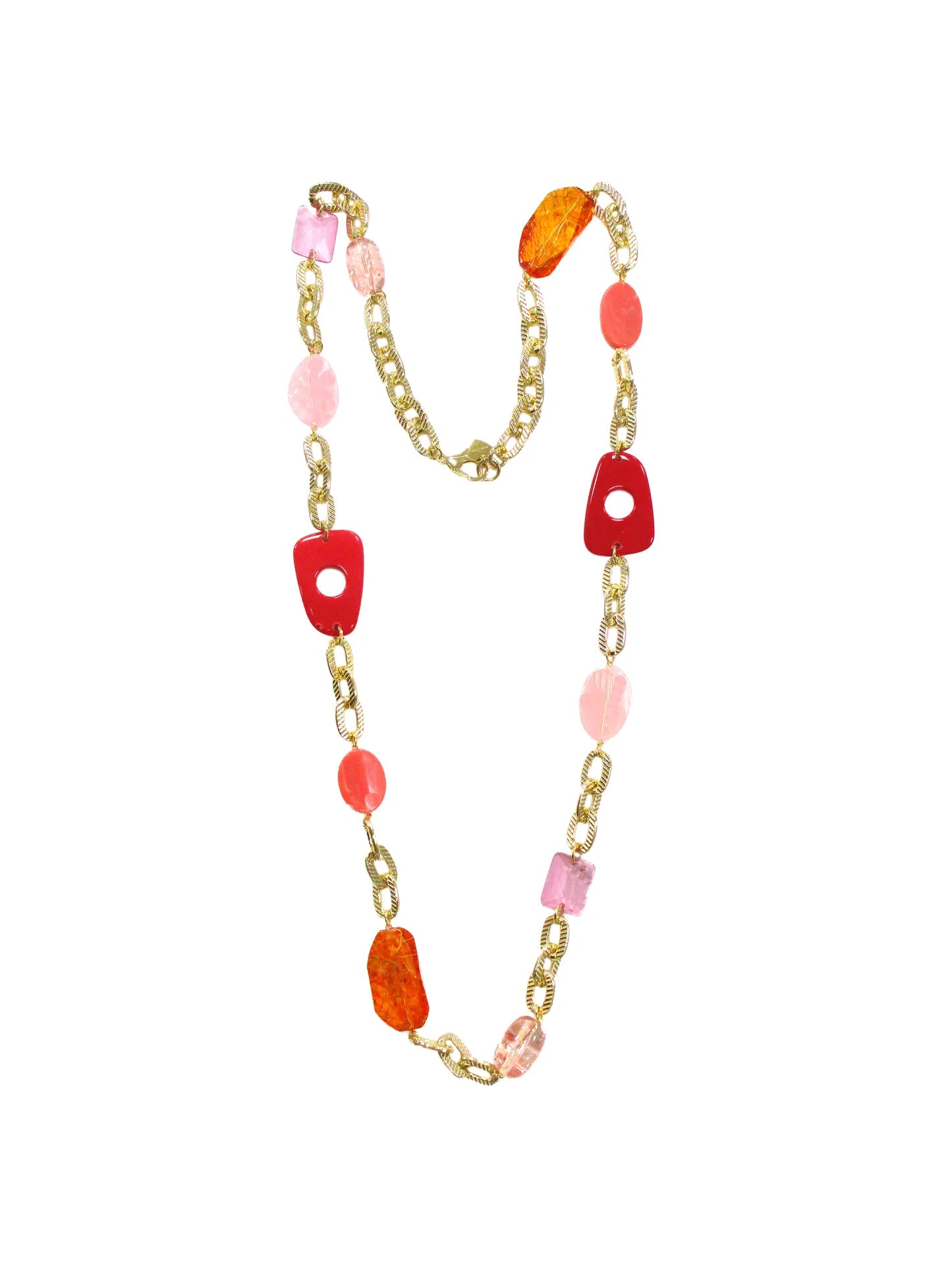 Collana in catenata in resina con inserti di catena - Papaya
