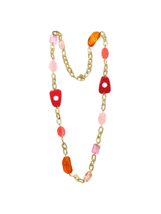 Collana in catenata in resina con inserti di catena - Papaya