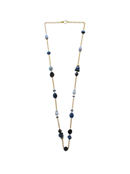 Collana con inserti incatenati in resina, vetro e cristalli - Notturna