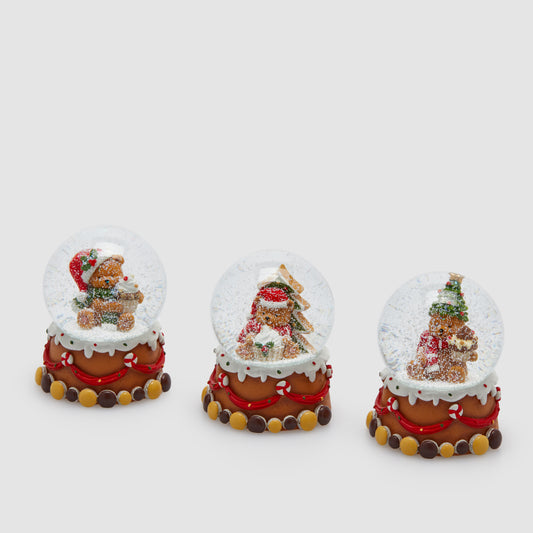 Sfera Acqua Orso Goloso H.9x7cm – 3 Varianti Natalizie