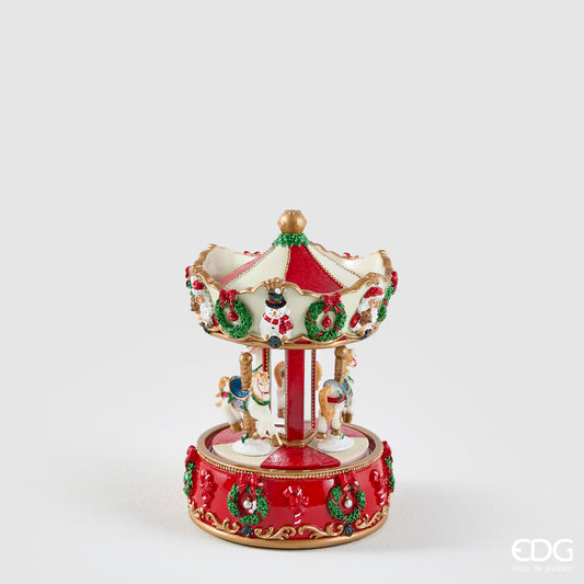Carillon Carosello natalizio H17 cm bianco e rosso
