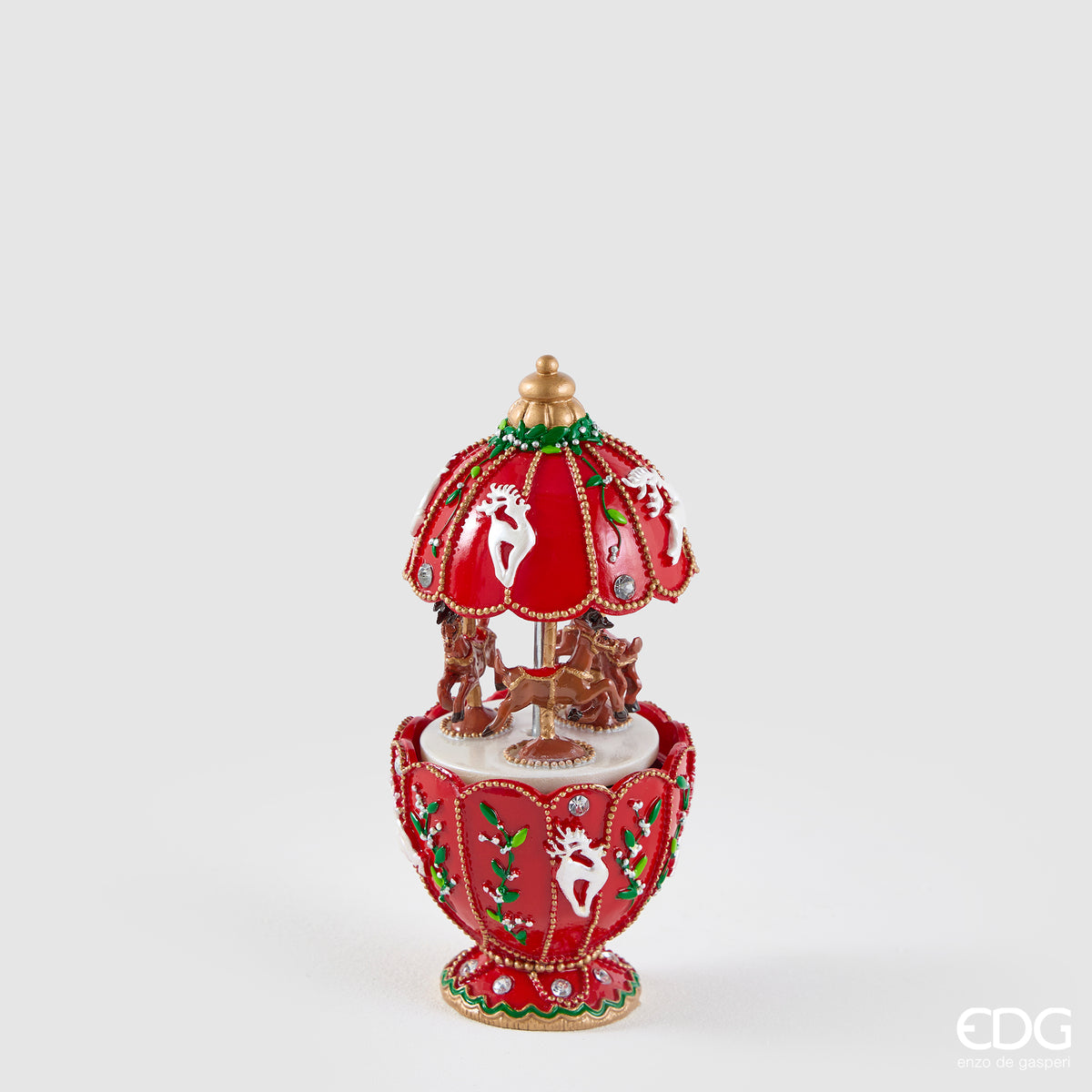 Carillon Giostra con Renne H17 Ø7,5 cm Rosso