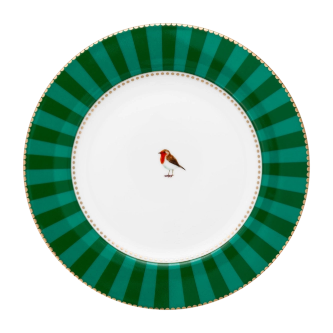 Piatto da torta  Love Birds Stripes Verde smeraldo 17 cm