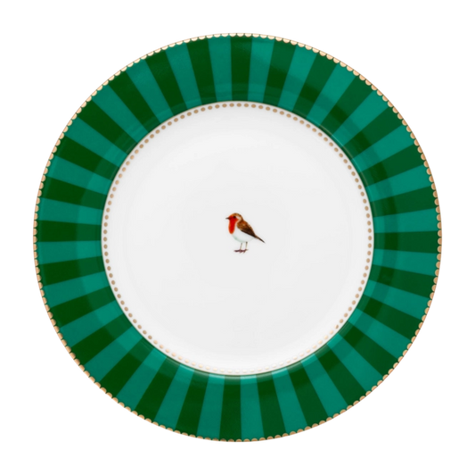 Piatto da torta  Love Birds Stripes Verde smeraldo 17 cm