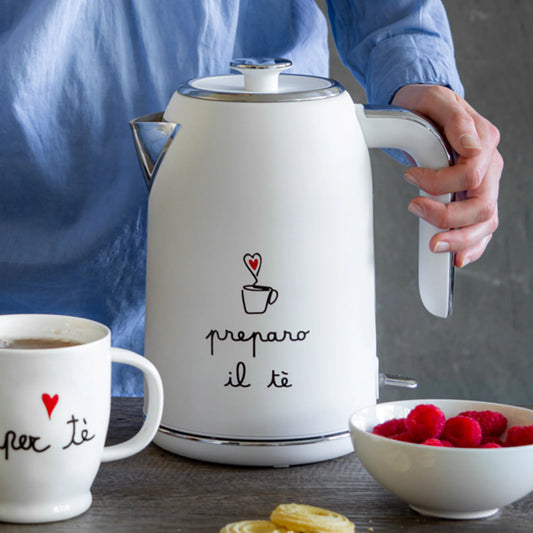 Bollitore bianco decoro Preparo il tè