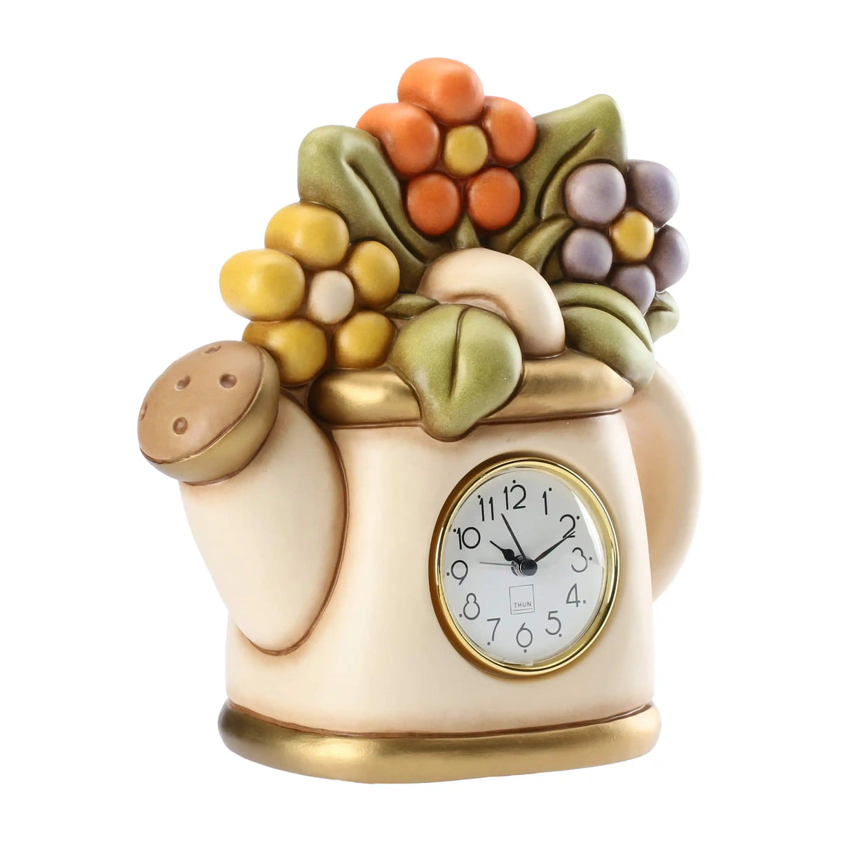 Orologio da tavolo con annaffiatoio e fiori