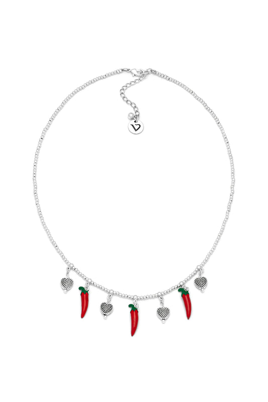 COLLANA PEPERONCINI E CUORI