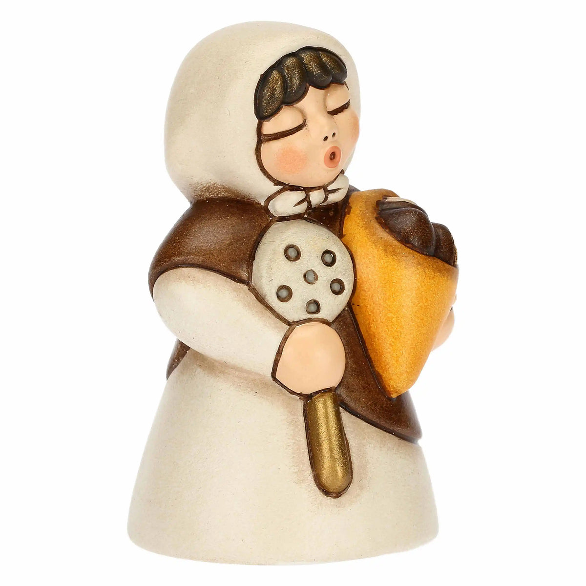 Donna con castagne in ceramica Presepe Classico bianco