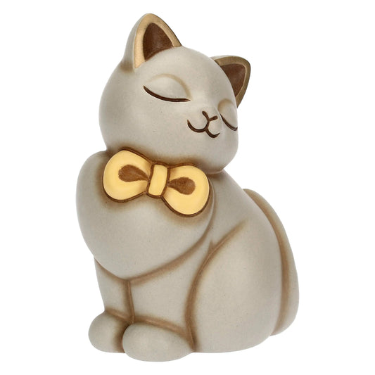 Gatto Momi con fiocco in ceramica, medio