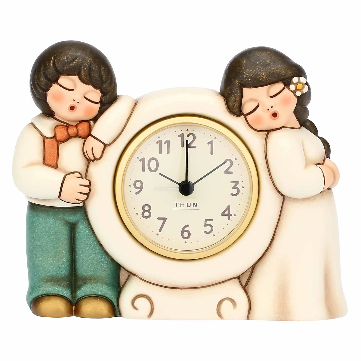 Orologio da tavolo con sposini in ceramica