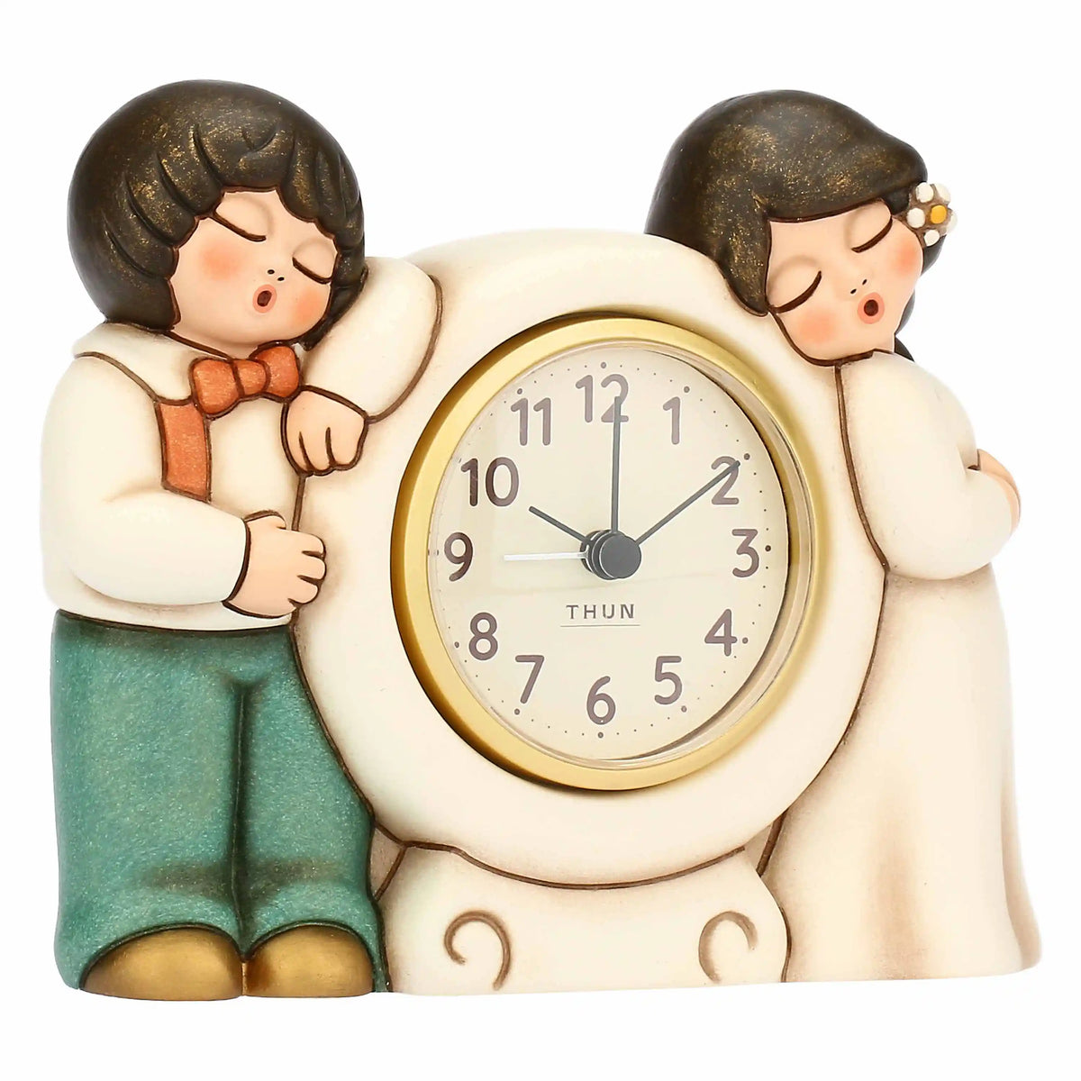 Orologio da tavolo con sposini in ceramica