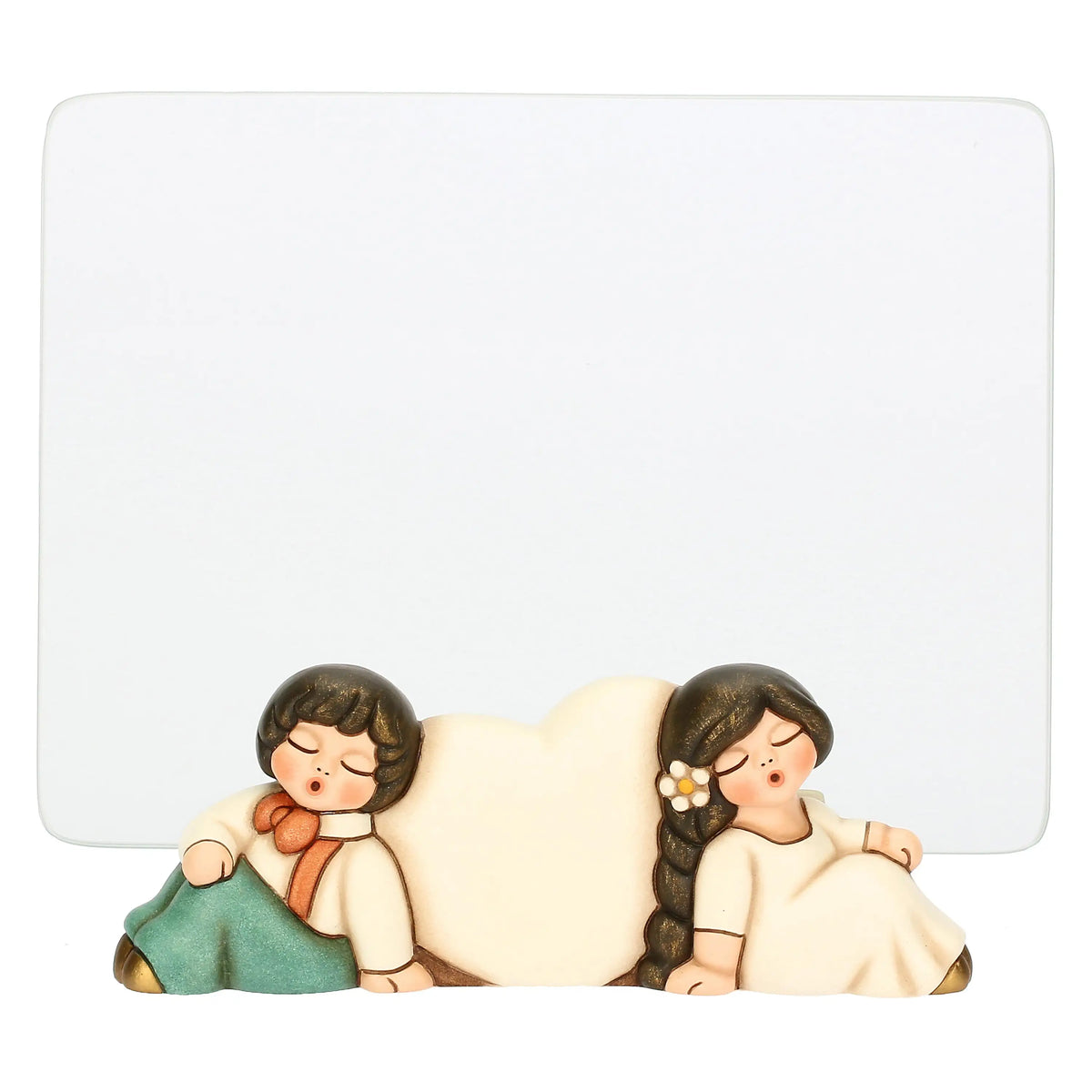 Portafoto sposini con cuore in ceramica e vetro