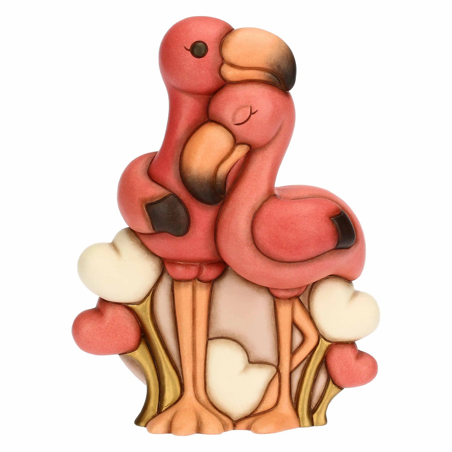 Coppia fenicotteri in ceramica con cuori, maxi