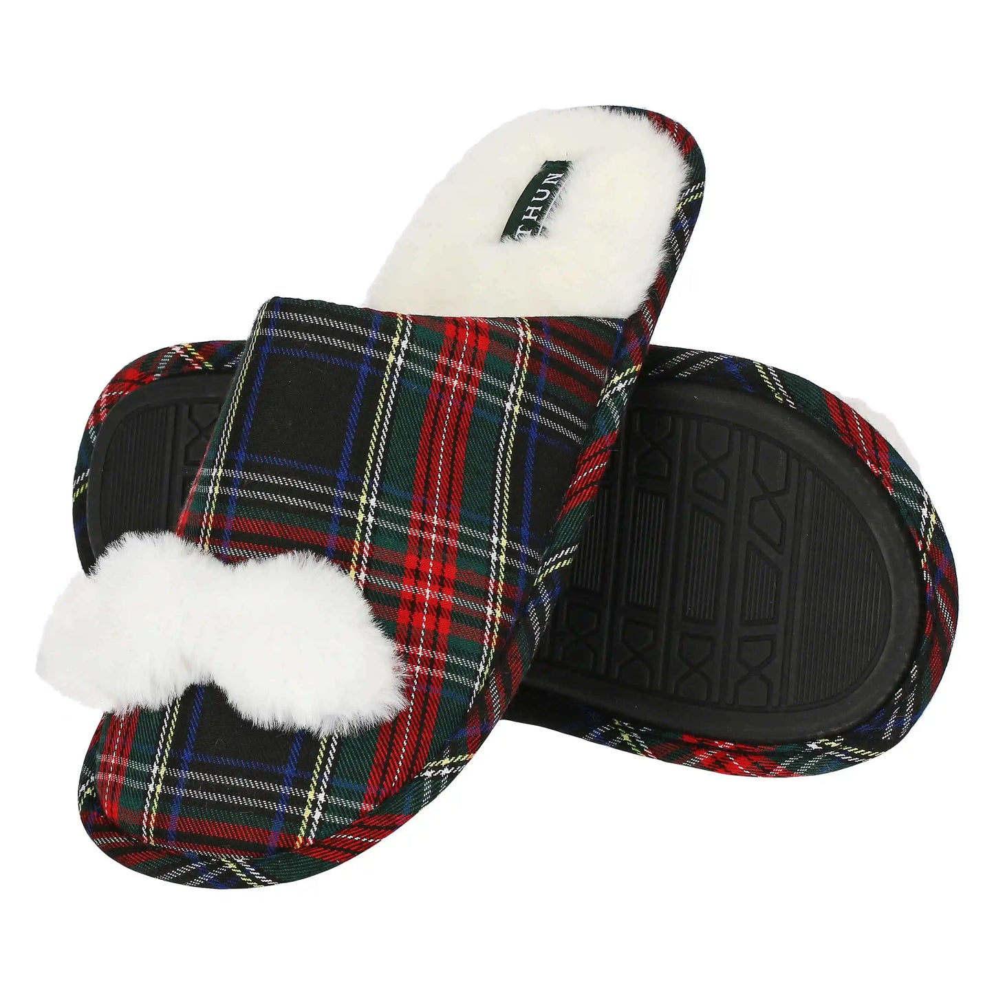 Pantofole in tartan con baffo, lui