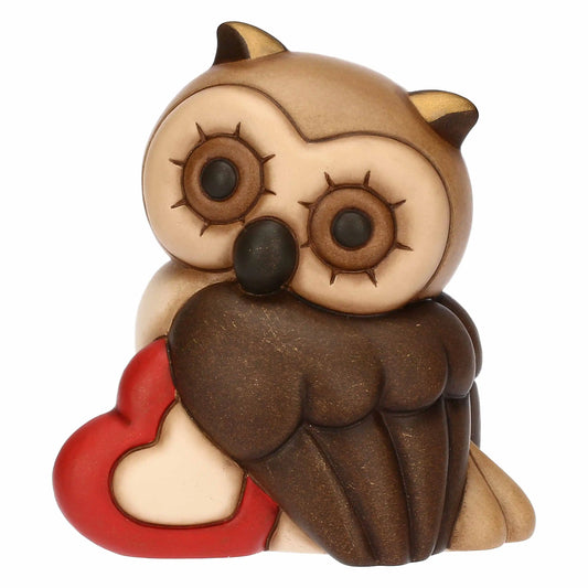 Gufo Lucky con cuore in ceramica, medio
