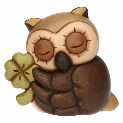 Gufo Lucky con quadrifoglio in ceramica, piccolo