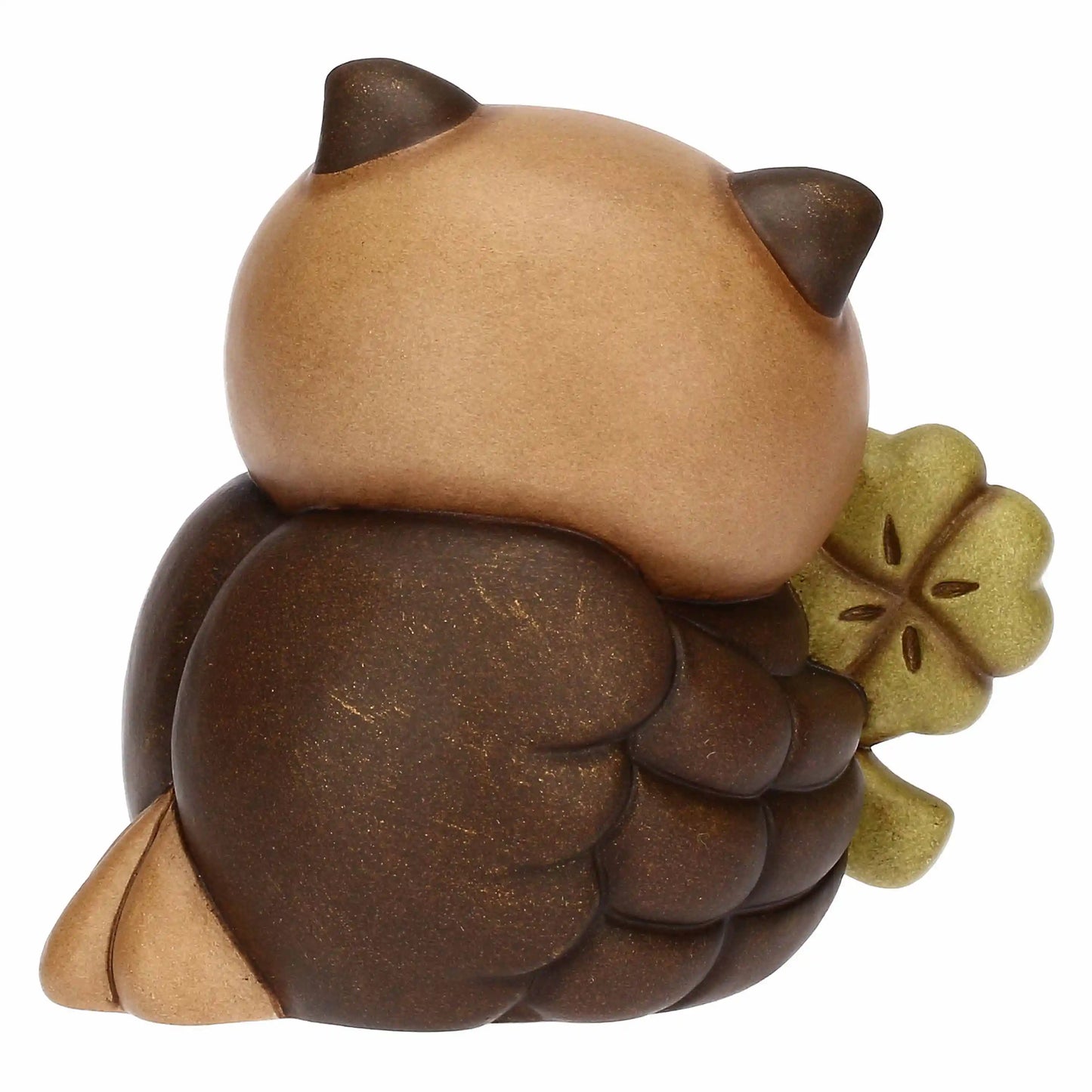 Gufo Lucky con quadrifoglio in ceramica, piccolo