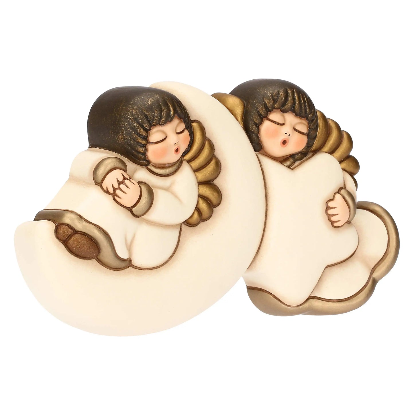 Coppia angeli da parete con luna e stella in ceramica