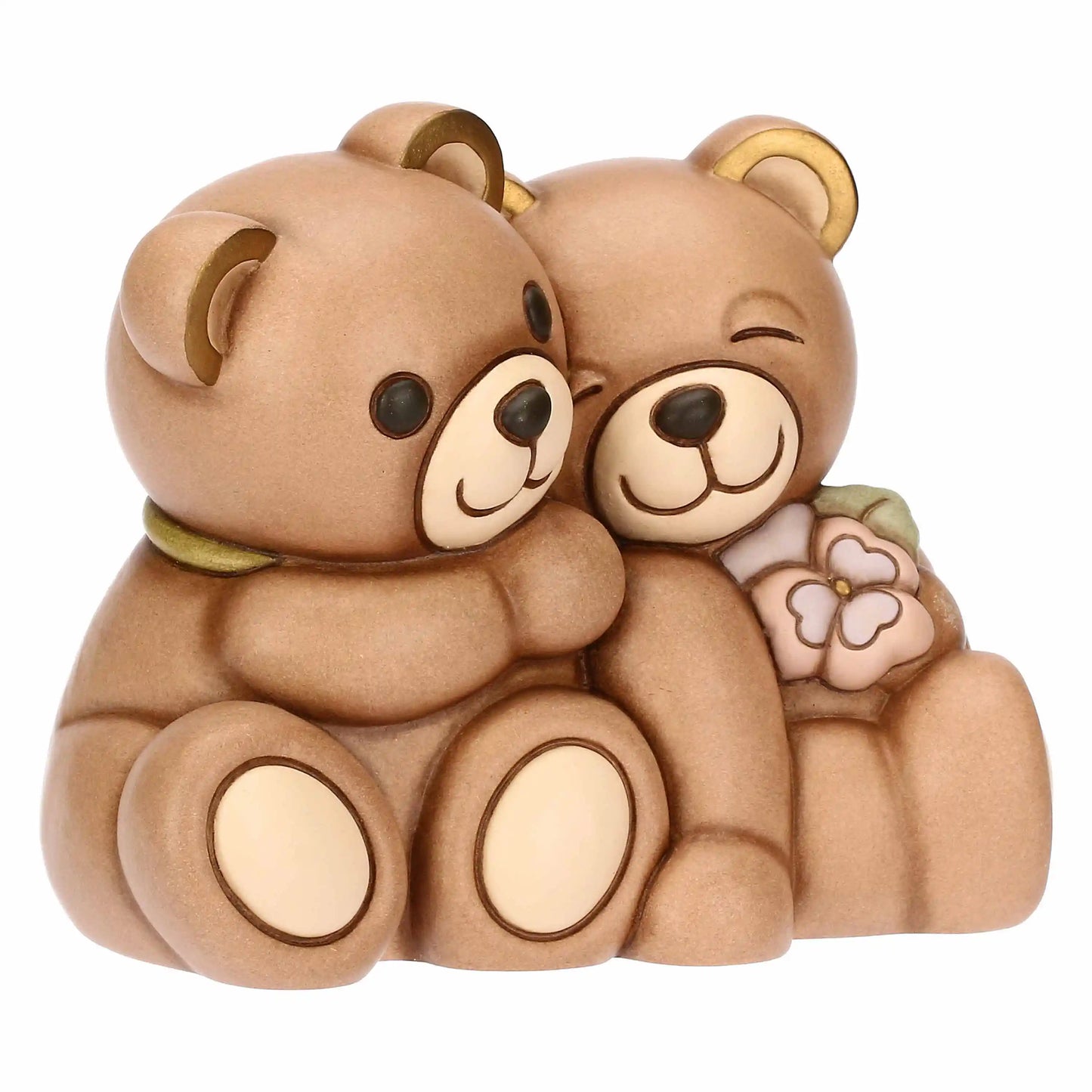 Coppia Teddy primavera in ceramica con fiore