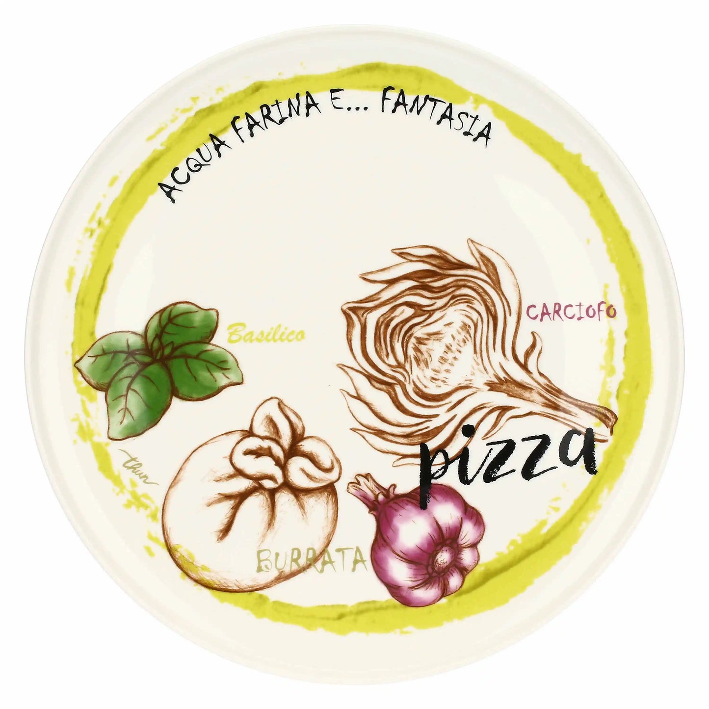 Set 2 piatti pizza Acqua e Farina, rosso e giallo